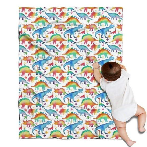 White Colorful Dinosaurs Pattern Blanket,Comfortable Soft Flannel Throw Blanket,All Season,Warm Lightweight Blankets for Sofa Bed Couch Living Room Chair,30"x40"