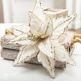 thumbnail image 3 of Large Glitter Christmas Flowers, Artificial Velvet Cloth Christmas Tree Flower Ornaments Fold Floral for Christmas New Year Party Wedding Decorations (White), 3 of 10