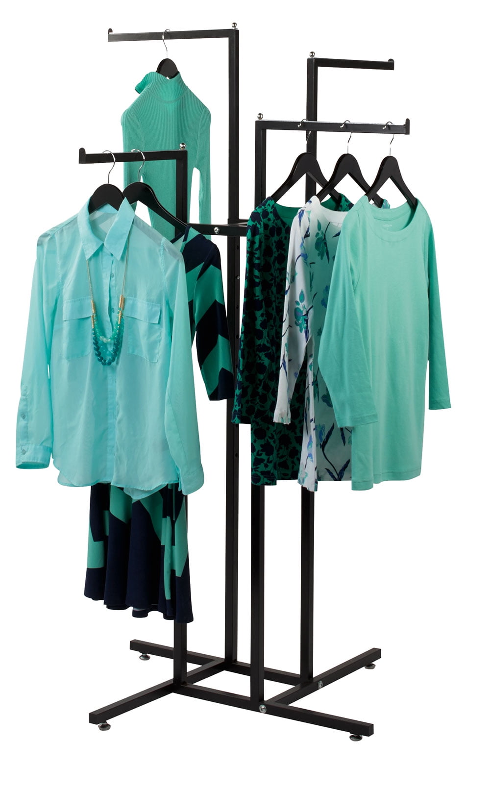 4 Way Clothing Display Rack with Straight Arms (Black)