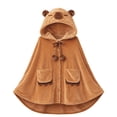 thumbnail image 5 of Women Cute Bear Hooded Wearable Blanket Poncho, Soft Fuzzy Flannel Button‑Front Cape Shawl with Pockets(Coffee,One Size), 5 of 5