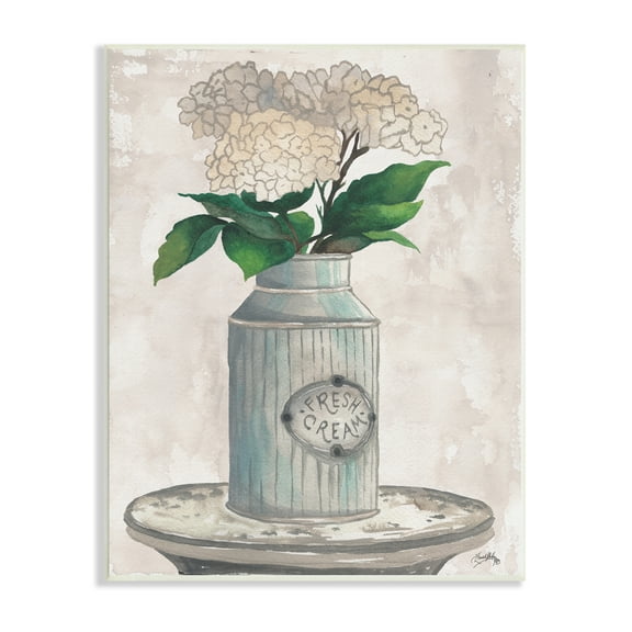 Stupell Industries White Hydrangea Flowers Fresh Cream Country Tin Painting, 13 x 19, Design by Elizabeth Medley