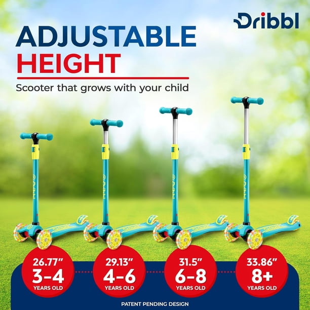 Dribbl 3-Wheel Kids Scooter - Lean-to-Steer Technology, Adjustable