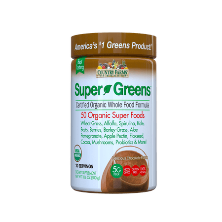 Country Farms Super Greens Drink Mix, Chocolate, 10.6 oz., 20 (Best Drinking Chocolate Powder)