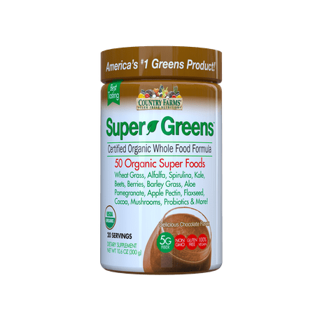 Country Farms Super Greens Drink Mix, Chocolate, 10.6 oz., 20