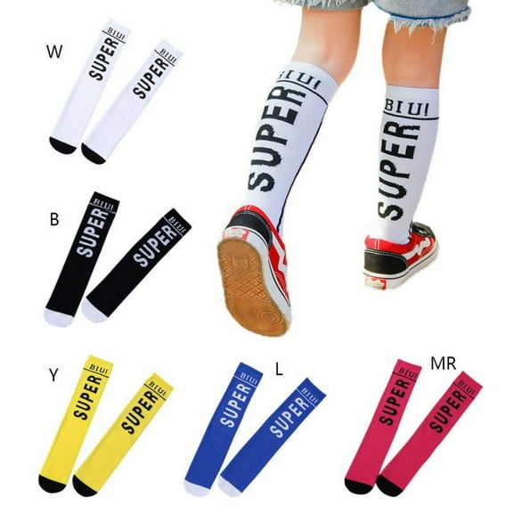 Kids Knee High Socks Boys Girls Fashion Letter Cotton Sports School Socks School Uniform Dress Socks Toddler Long Tube Seamless Knit Socks 5 Pairs, 3-8T