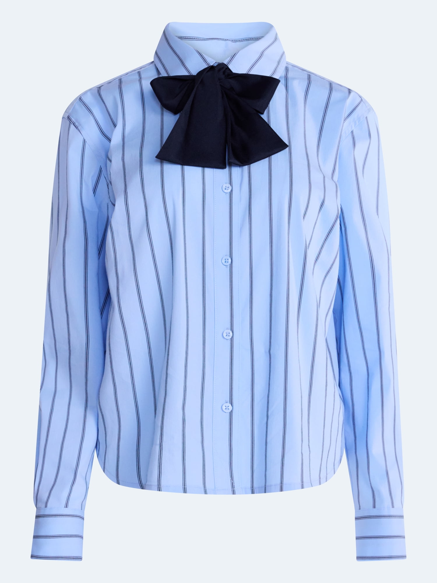 Free Assembly Women's and Women's Plus Button Front Shirt with Satin Tie, Sizes XS-4X