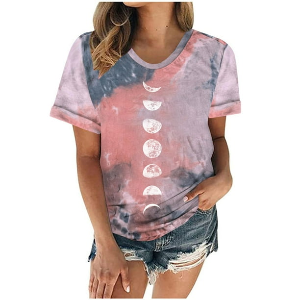 Blusa Informal Elegante Para Mujer, Camiseta Divertida Y Bonita de Manga Corta Con Teñido Anudado, Regalo Odeerbi ODB163128