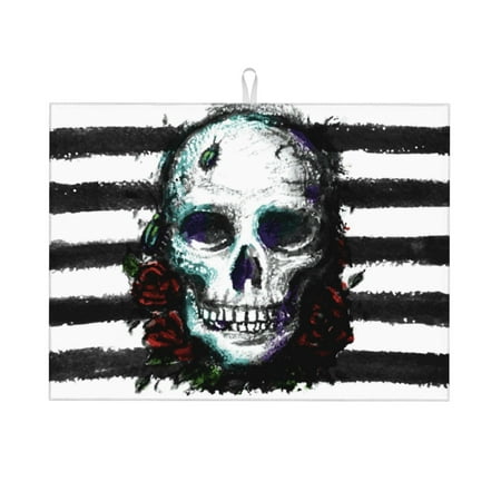 

Qekee Watercolor Skull Print Dish Drying Mat Dishes Drainer Mat for Kitchen Counter Microfiber Absorbent Dish Draining Reusable Washable Draining Racks Extra Large 18 x24