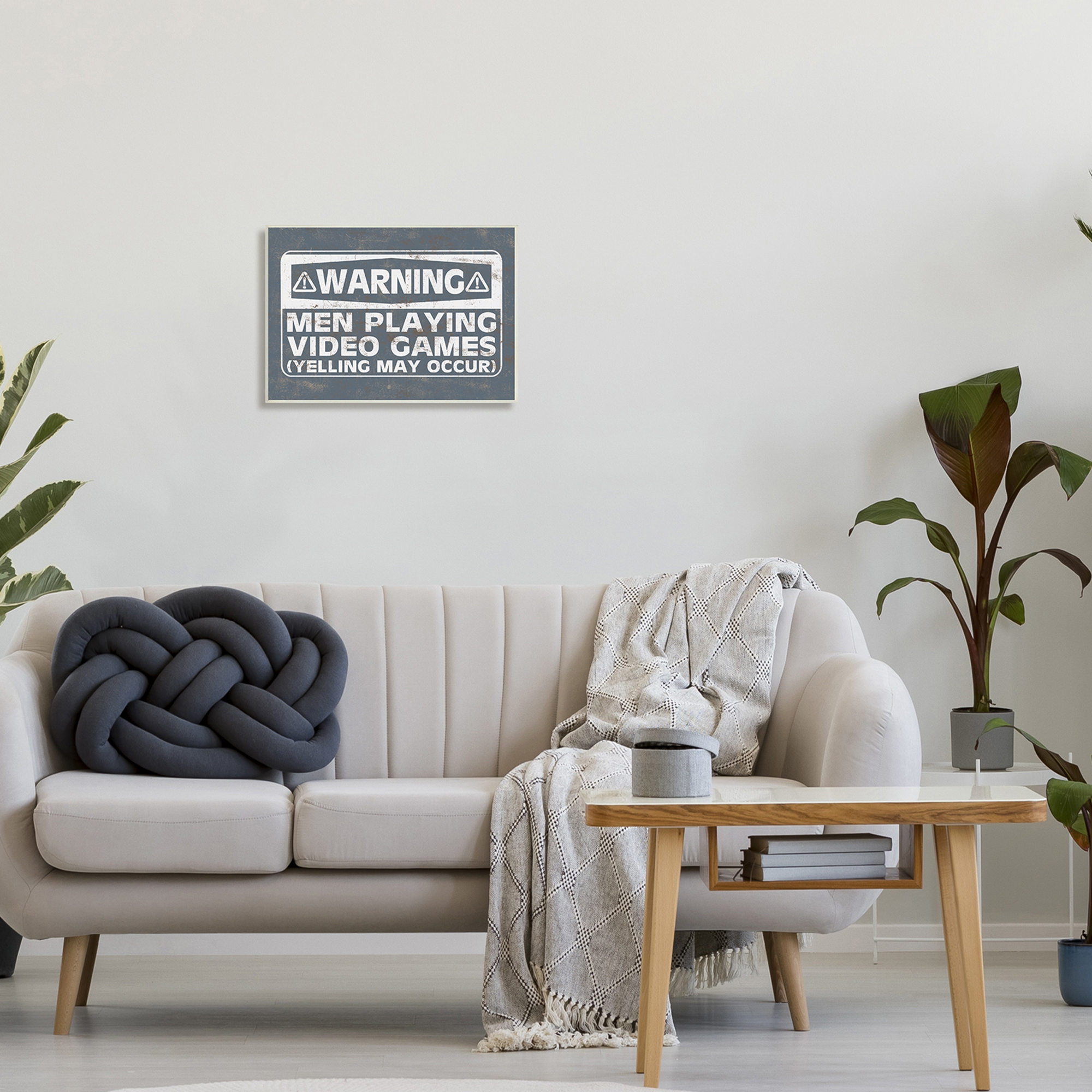 Stupell Industries Funny Men Playing Videogames Yelling Occurs Warning Sign,19 x 13, Design by Masey St. Studios