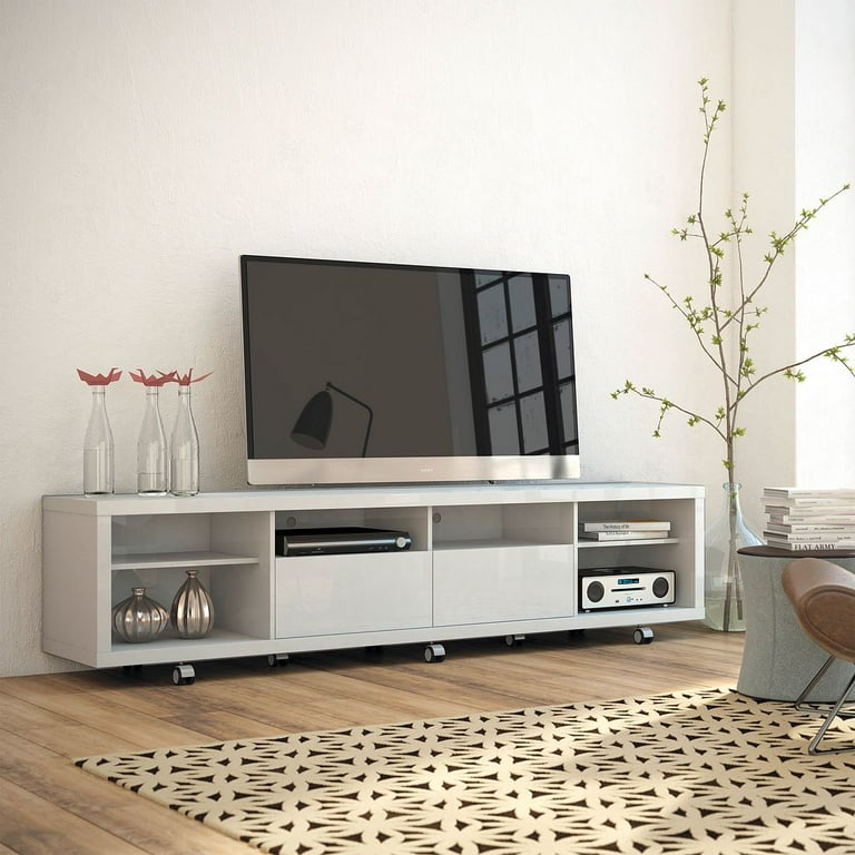 Manhattan comfort cabrini tv stand and floating wall sale tv panel with led lights 2.2 in white gloss
