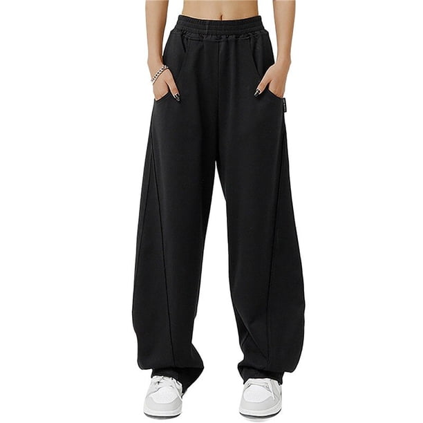 Pantalones de chándal de cintura alta para mujer, Pantalón recto, holgado, con bolsillo y cintura elástica, informal, de pierna ancha