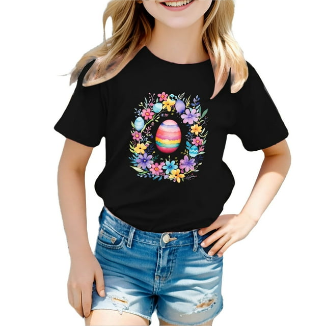 Toddler Girls Summer Tops Tees School Breathable Unisex Cute Rabbit Easter Egg Casual T Shirt Spring Shirts For Boy 8-9 T