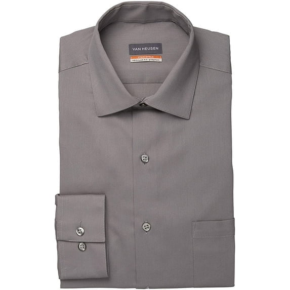 Van Heusen Men's Dress Shirt - Fitted Lux Sateen Stretch, Solid Grey, Spread Collar - 16.5 Neck 32/33 Sleeve
