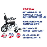 COBRA FOLDABLE & DIVISIBLE Wheelchair Ultra Exclusive Foldable Electric Wheelchair Heavy Duty, Holds 400lbs 500W Cobra Power Dual Motor Folding Power Wheelchair-Silver