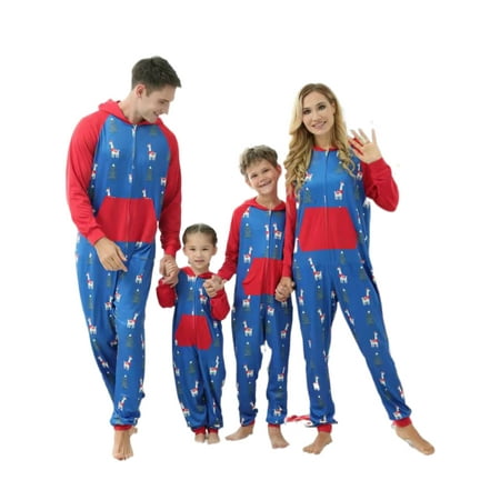 

Peyakidsaa Matching Christmas Family Pajamas Set Cartoon Printed Zipper Long Hooded Jumpsuit