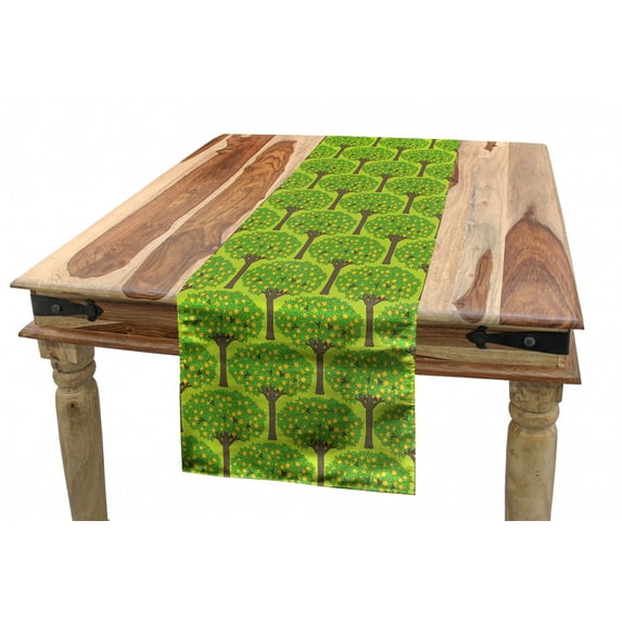 Leaves Table Runner, Cartoon Style Drawing of Orange Trees Blossom and Twigs Flora Pattern, Dining Room Kitchen Rectangular Runner, 3 Sizes, by Ambesonne