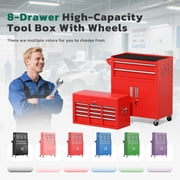 SUNCROWN 8-Drawer Metal Tool Chest, Rolling Tool Cart with Wheels,2 in 1 Detachable Tool Cabinets,Tool Box,Liners and Locking System for Garage,Warehouse,Workshop, Barbershop(Red)