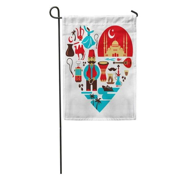 NUDECOR Orange Turkish Turkey Heart Lot of and Tan Istanbul Travel Food Man Garden Flag Decorative Flag House Banner 12x18 inch