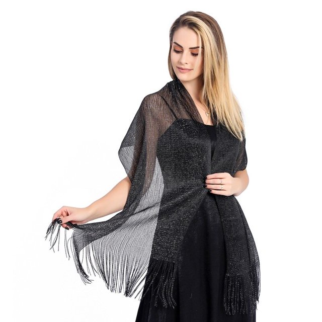 Chales elegantes para vestidos de noche, bufanda femenina con borlas de alambre dorado plateado, accesorios nupciales para dama de honor, fiesta de boda qiuyongming unisex