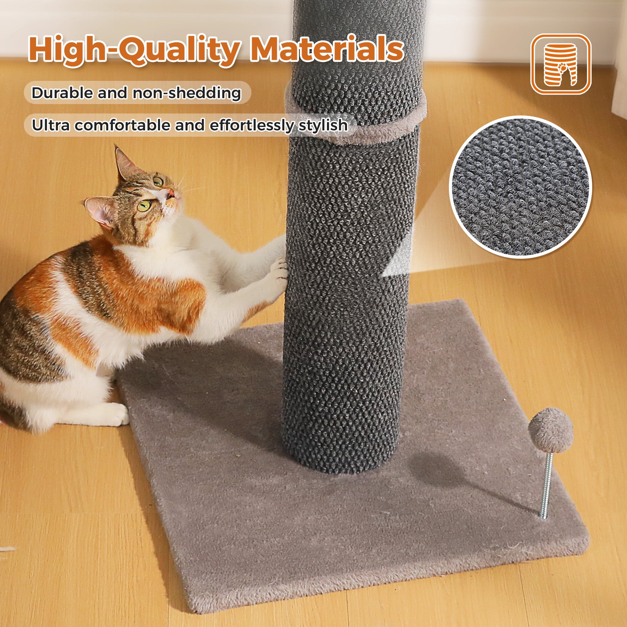 PAWZ Road 40" Tall Large Cat Scratching Post - Durable Polyester Fabric, Wide Stable Base, Dark Gray