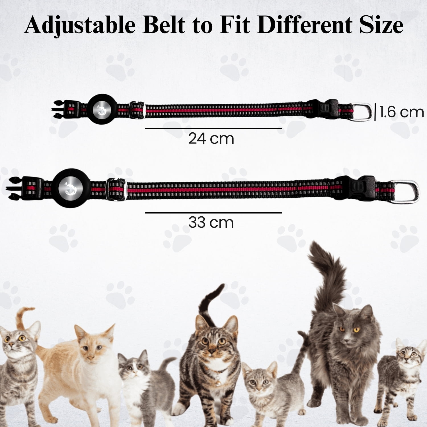Smart Pet Collar with Built-in Bluetooth Tracker for Cats & Dogs, Works with iOS Devices, Adjustable, Lightweight, GPS Locator for Pets- Red
