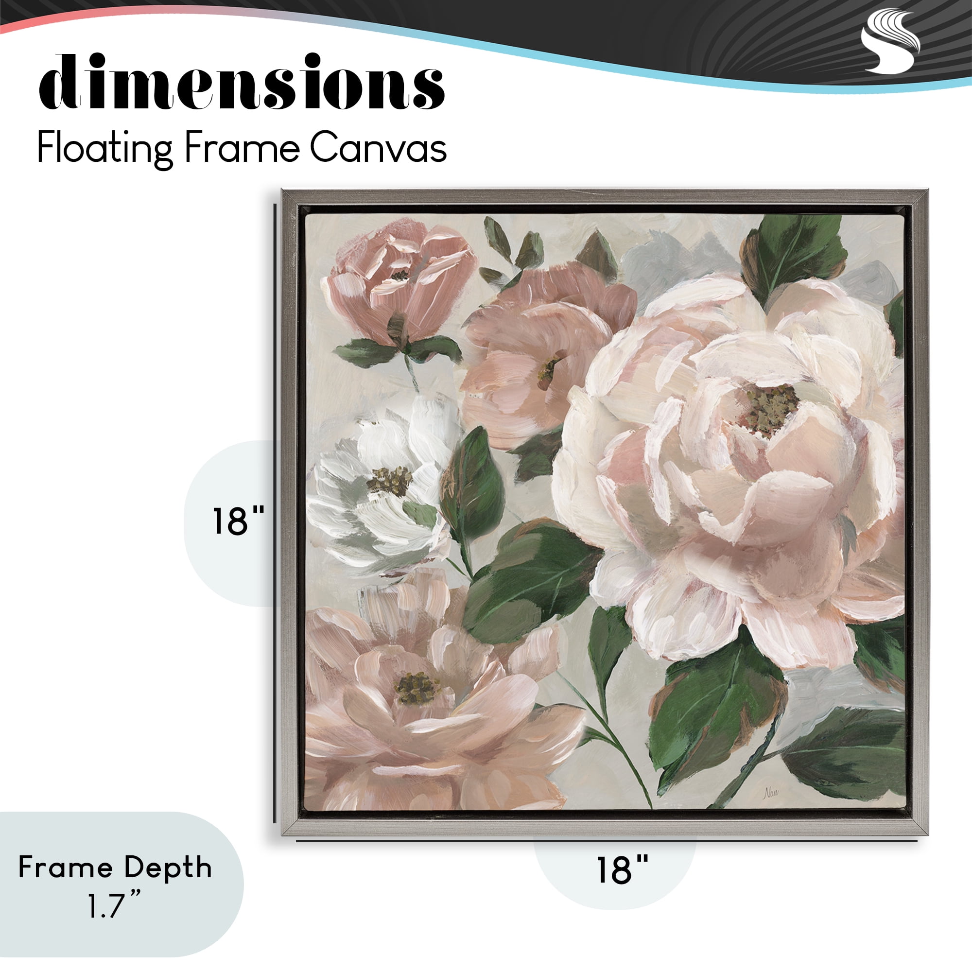 Stupell Industries Delicate Blush Peonies with Leaves Gray Framed Floater Canvas Wall Art, design by Nan