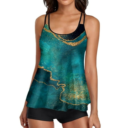 Tummy Tankini Swimsuits for Women 2 Piece Bikini Bathing Suits Long Tank Top with Boyshorts Women s Two Piece Tankini Swimsuit Flowy Bathing Suit V Neck Swim Top with Boyshorts #46 Army Green XL