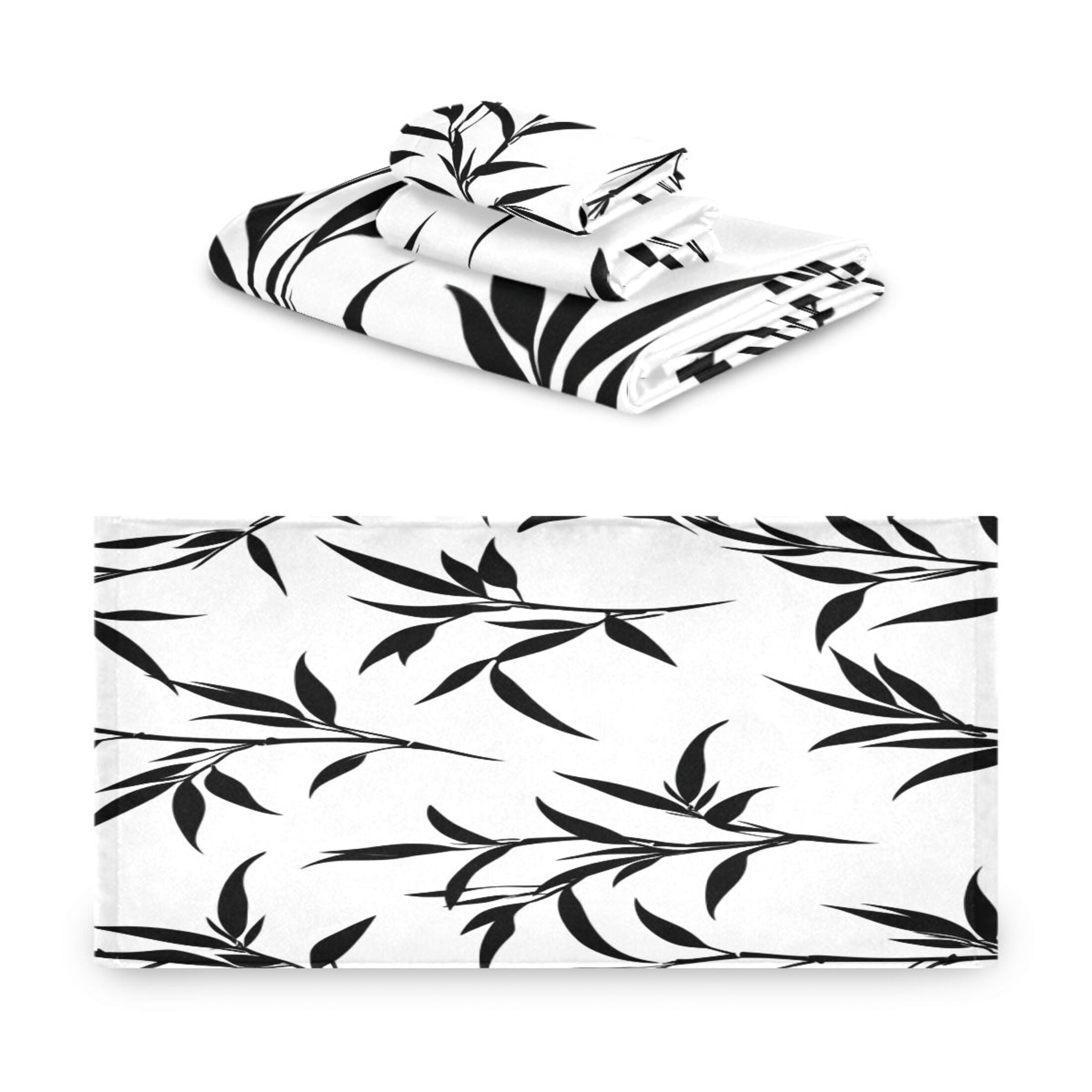 Three-Piece Towel Set Face Towel Towel Set Hand Towel Bath Towel Cotton Bath Towels Bath Towel Sets Hand Bath Towels Black Bamboo Leaves