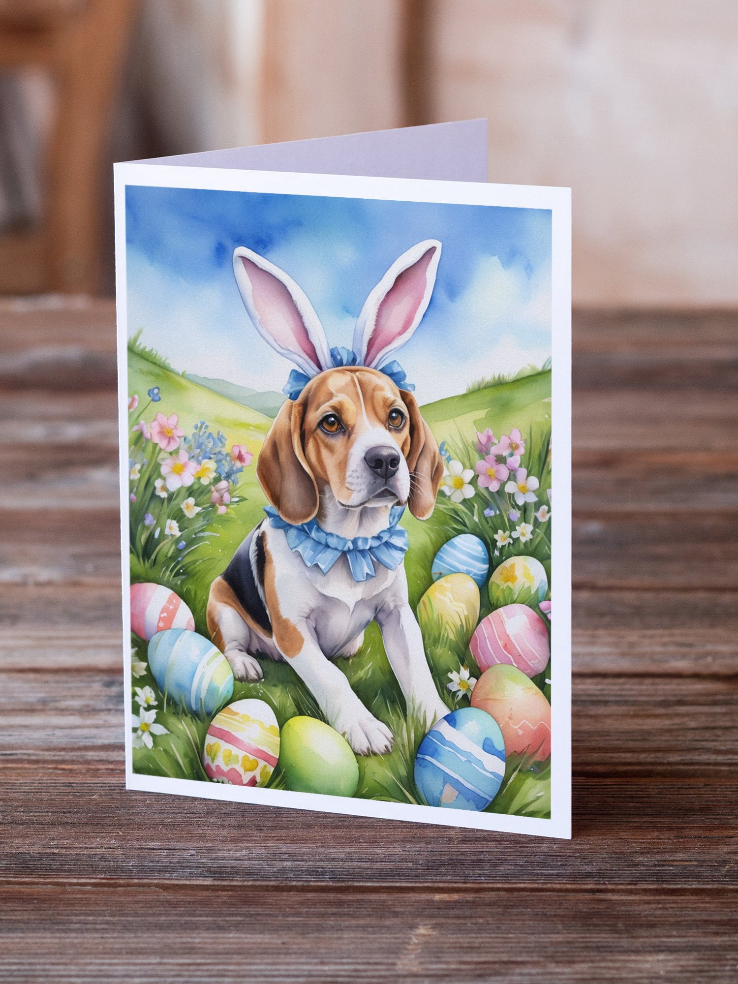 Beagle Easter Egg Hunt Greeting Cards Pack of 8 7 in x 5 in