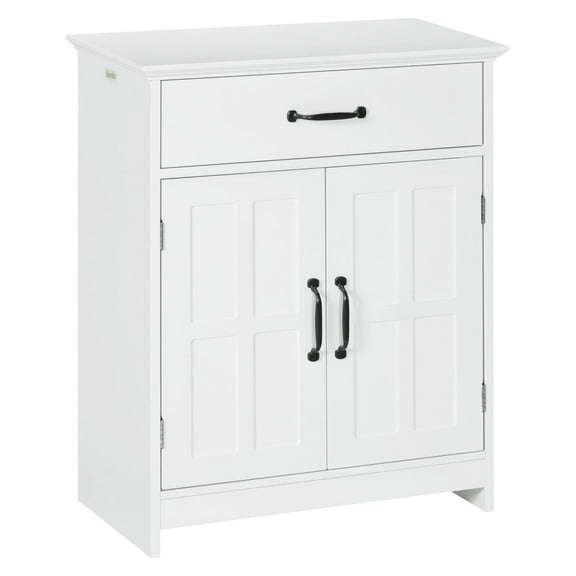 Modern Bathroom Storage Cabinet, 2 Doors, Drawer & Adjustable Shelf, White
