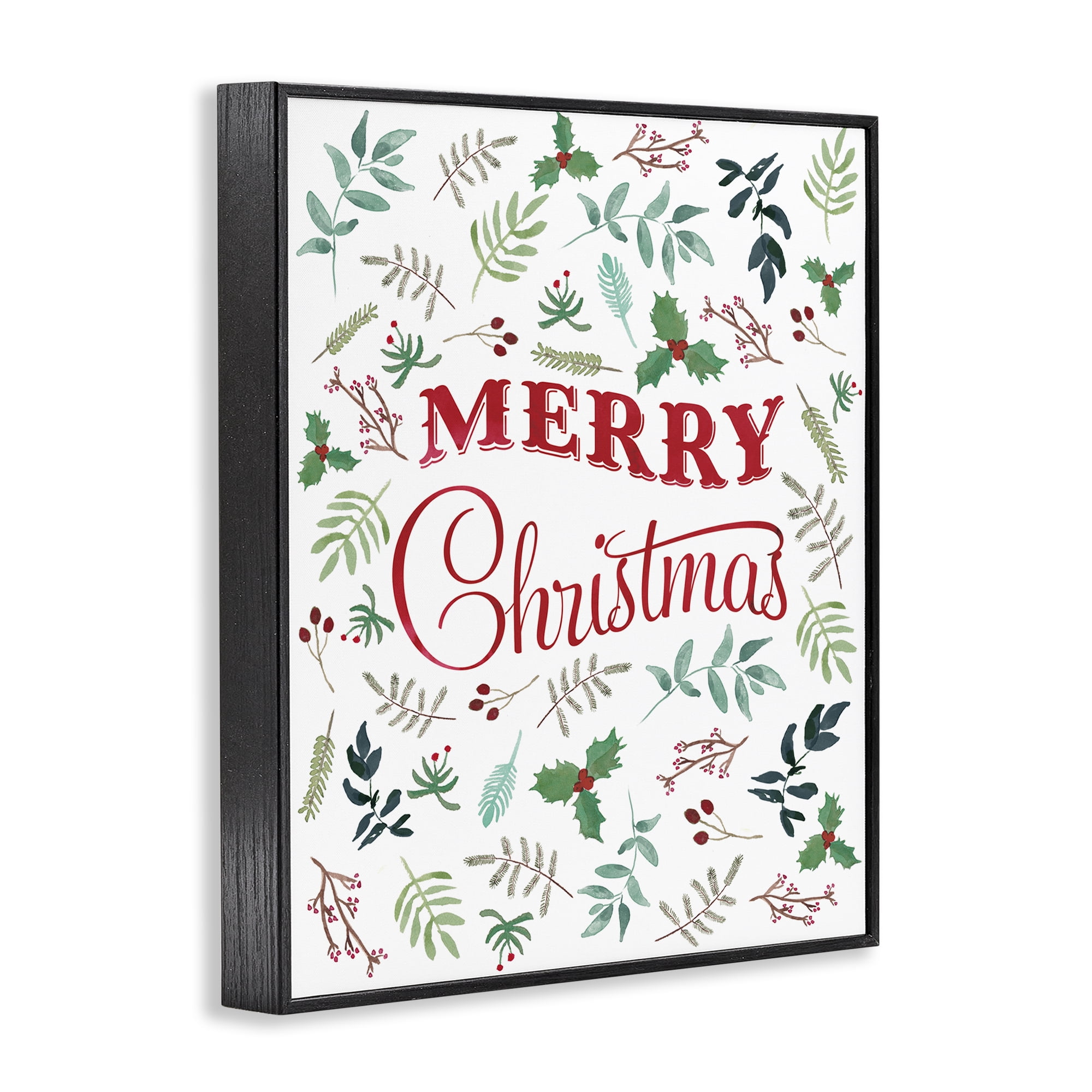 Stupell Industries Christmas Botanicals Pattern Holiday Painting Black Framed Art Prints Wall Art, 16 x 20