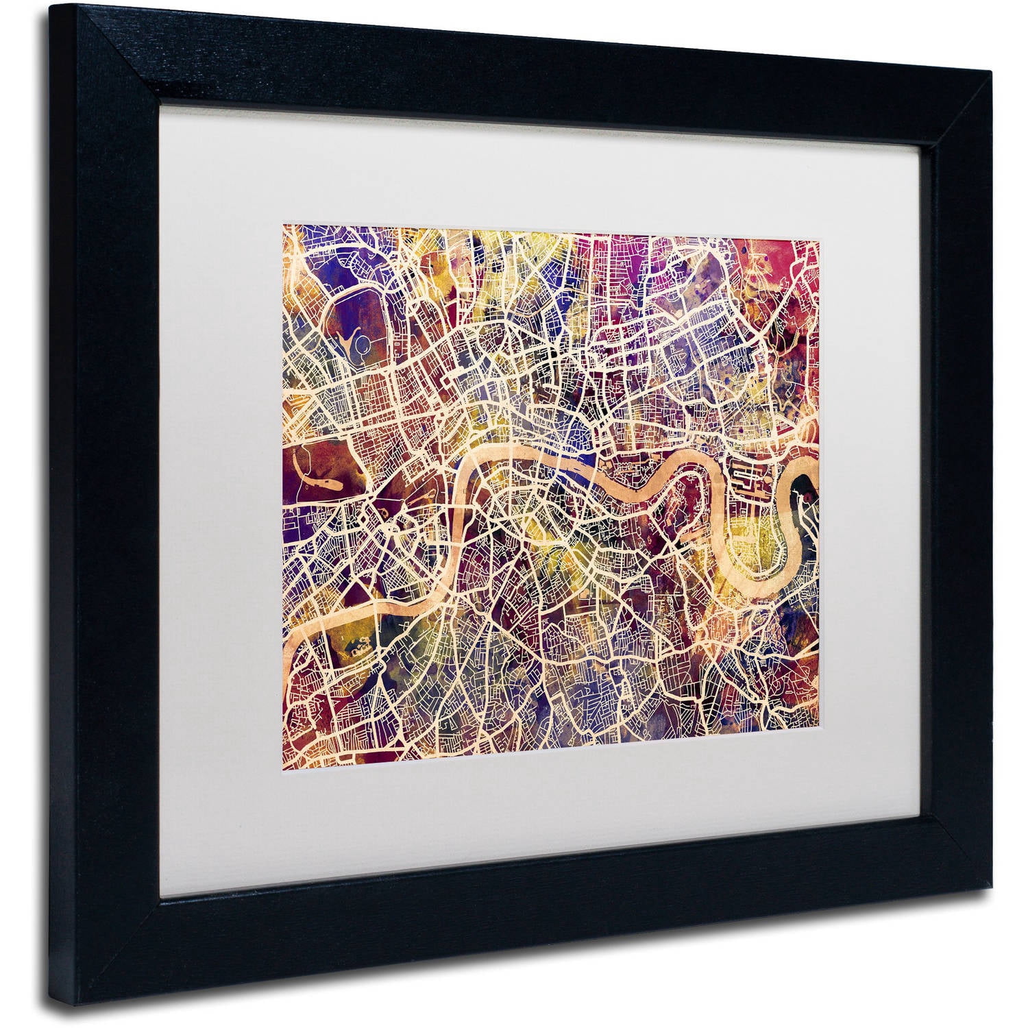 Trademark Fine Art "London England Street Map" Canvas Art by Michael Tompsett, White Matte, Black Frame