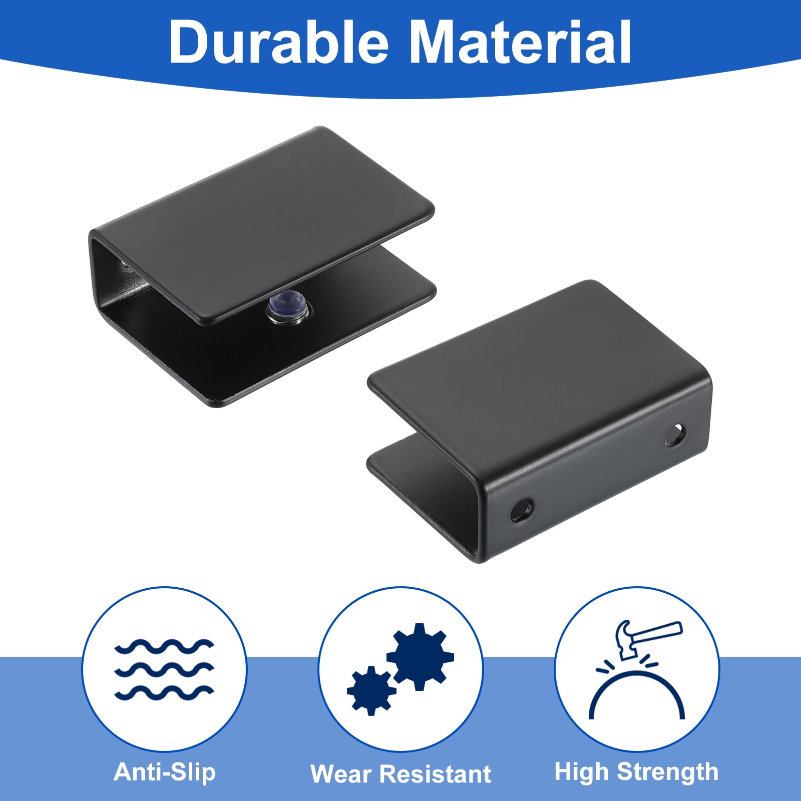 2Pcs Glass Shelf Bracket, Adjustable Powder Coated Glass Shelf Bracket, Wall Mount Glass Shelf Holder Fixture Glass Clip for 10-12mm(0.39"-0.47") , Black