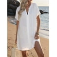 thumbnail image 5 of Women'S Swimsuit Cover Up Shirt V Neck Short Sleeve Bathing Suit Coverups Summer Beach Cover Ups White XXL, 5 of 7