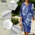 thumbnail image 5 of COEQINE Women's Midi Dress 3/4 Sleeve Wrap V-Neck Casual Sundress, Loose Fit Linen-Like Calf Length Tunic Dress for Women, Machine Washable, Size S, Blue Tie-dye, 5 of 6