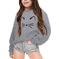 thumbnail image 2 of Tfken Sweatshirt For Girls Children Crew Neck Cat Print Tops Pullover Sweater Long Sleeve Grey Size 9-10 Years, 2 of 4