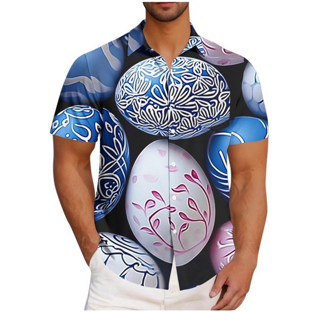 Blusa y camisa de manga corta con cuello vuelto para hombre, blusa informal de moda con cuello vuelto, blusa estampada de manga corta con botones, blusa de poliéster para hombre