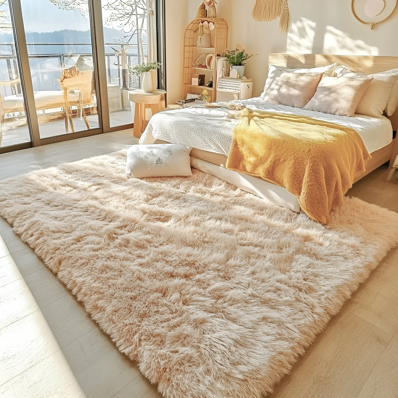 Pentantan Shag Area Rugs, 8ft x 10ft Soft Fluffy Indoor Carpet for Living Room Bedroom Decor, Camel