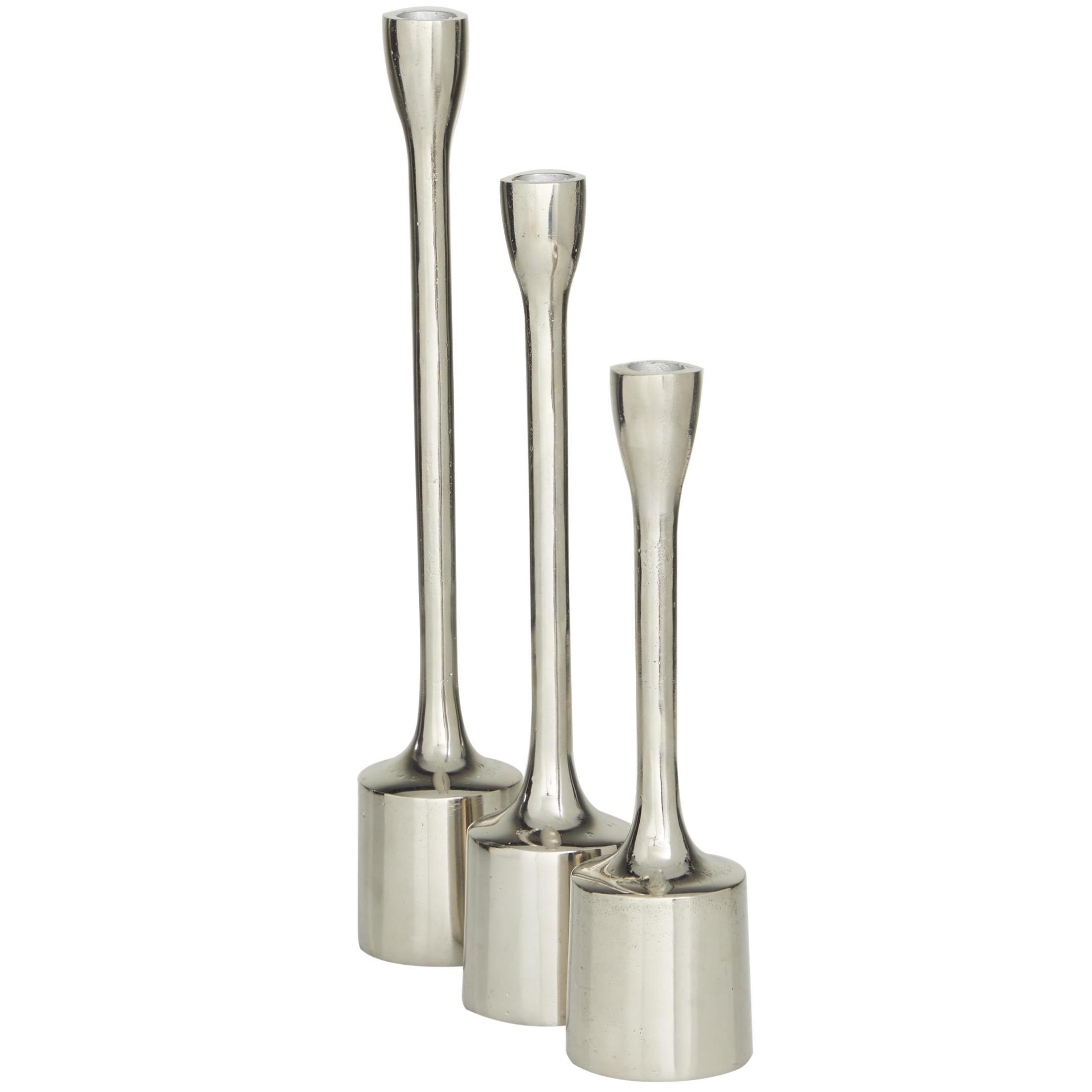 CosmoLiving by Cosmopolitan 3 Candle Silver Aluminum Metal Slim Candle Holder with Block Bases, Set of 3