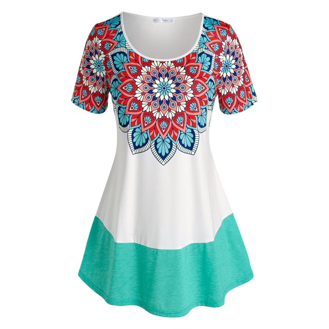 Talla grande Colorblock Flower Pattern T Shirt Rosegal Camisetas tallas grandes