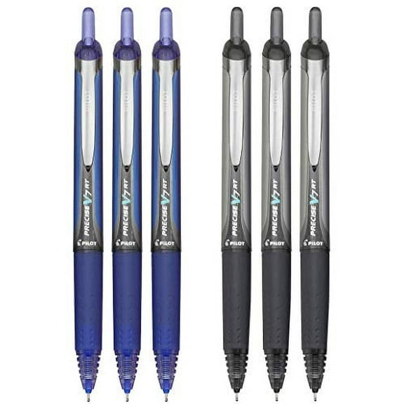 Pilot Precise V7 RT Retractable Rolling Ball Pens, Fine Point, 3 Black 3 Blue, (6 Pack) (6 Pack, Black/Blue)