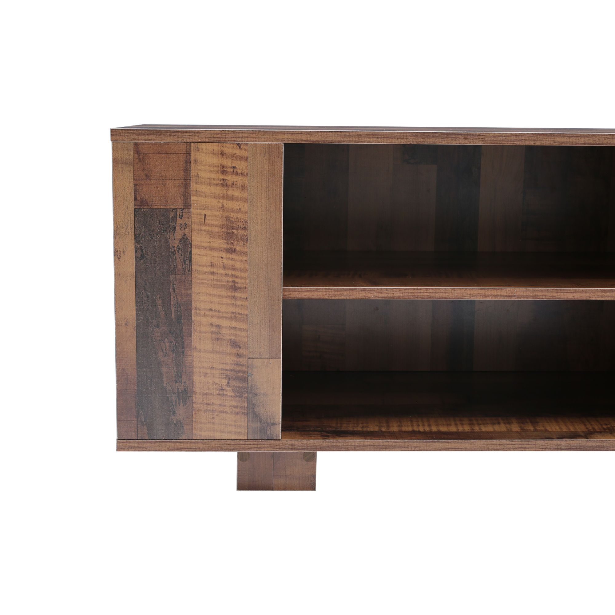 Momspeace Mid-Century TV Stand with 8 Open Storage Compartments, Vintage Media Console with Adjustable Shelves for TVs up to 65'' - Brown