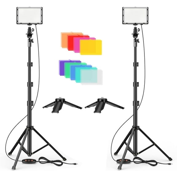 EMART LED Video Light 11 Brightness, 9 Color Filters Dimmable Photography Continuous Lighting, Adjustable Tripod Stand, Portable Fill Light for Photo Studio Shooting.