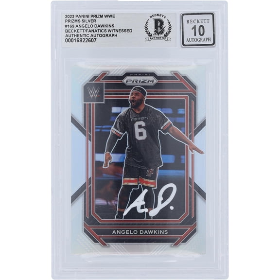 Angelo Dawkins WWE Autographed 2023 Panini Prizm Silver Prizm White Ink #169 Beckett Fanatics Witnessed Authenticated 10 Card - Fanatics Authentic Certified