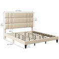 thumbnail image 2 of Dextrus King Size Bed Frame, Refined Metal & Wood Structure, Plush Upholstered Headboard, No Box Spring Necessary, Easy Installation, 43.3" Headboard, Beige, 2 of 5