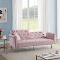 thumbnail image 4 of Futon Sofa Bed,Convertible Velvet Nail Head Sofa Bed with Throw Pillow and midfoot,Adjustable Folding Accent Sofa Tufted Loveseat for Living Room Bedroom,Pink, 4 of 7