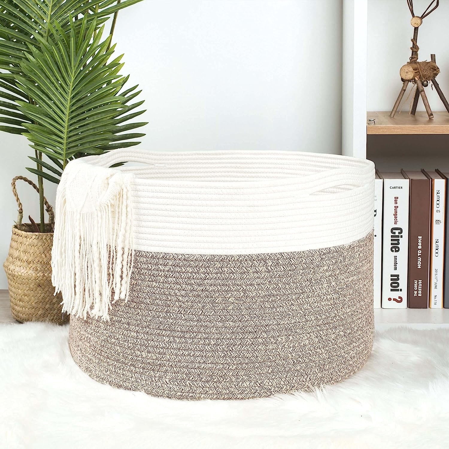 ZFITEI Woven Rope Cotton Storage Baskets, Handles