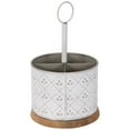 thumbnail image 5 of Northlight 7" White Round Embossed Utensil Caddy with Wooden Base, 5 of 7