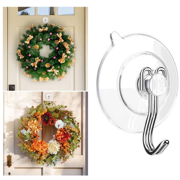Suction Cup Hooks, Strong Clear Heavy Duty Vacuum Wreath Hanger, Removable Reusable Waterproof Shower Suction Cups for Windows Kitchen Bathroom Christmas Garland Decorations - 14 Pack