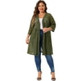 thumbnail image 3 of DARING DIVA Plus Size Open Front 3/4 Sleeve Lace Mid-length Cardigan 4X Army Green, 3 of 6
